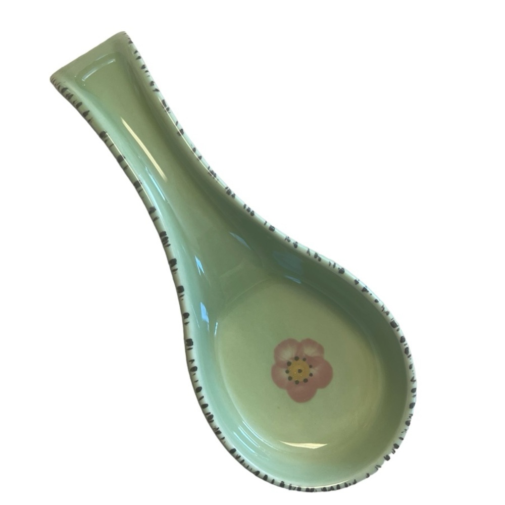Franciscan Flora Spoon Rest Green and Pink Floral Desert Rose Earthenware - Picture 2 of 7